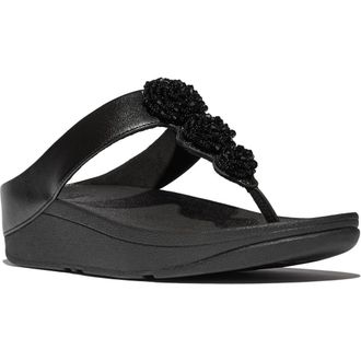 FitFlop Fino Beadie-button metallic toe-post sandals in Metallic Black at Nordstrom, Size 7.5