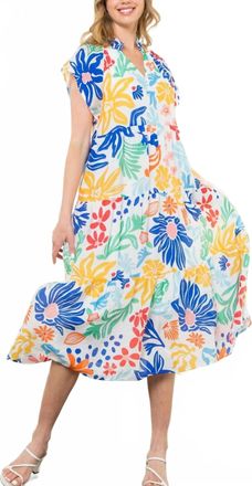 THML Clothing Miranda Midi Dress In Blue Multi