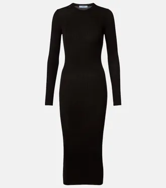 Prada Ribbed-knit virgin wool midi dress