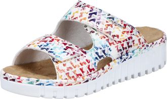 Rieker Pantolette RIEKER, Damen, Gr. 42, bunt (wei&szlig; multi), Textil, bedruckt, Schuhe Pantolette, Sommerschuh, Schlappen, Hausschuh mit modischer Plateausohle