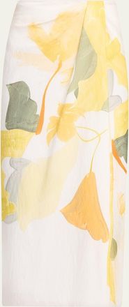 Vince Painted Satin-Viscose Midi Skirt