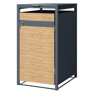ML Design Ml-design - Cobertizo De Exterior Para 1 Cubo De Basura De 240l 68x80x116,3cm Antracita Con Aspecto De Madera De Alerce Mueble Cubrecontenedor De Acer