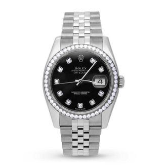 Rolex Pre-owned Rolex Datejust Automatic Chronometer Diamond Black Dial Unisex Watch 116244 BKDJ