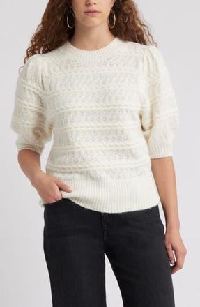 Treasure & Bond Puff Sleeve Cable Knit Sweater in Ivory Dove at Nordstrom Rack, Size X-Large