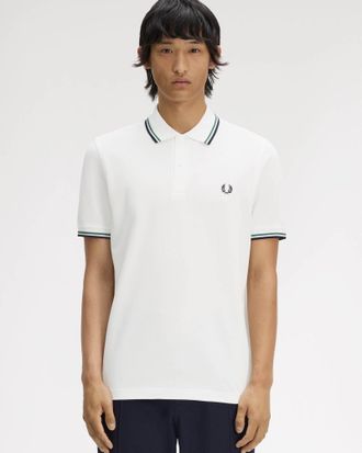 Fred Perry Mens Twin Tipped Polo Shirt in White Cotton - Size X-Large