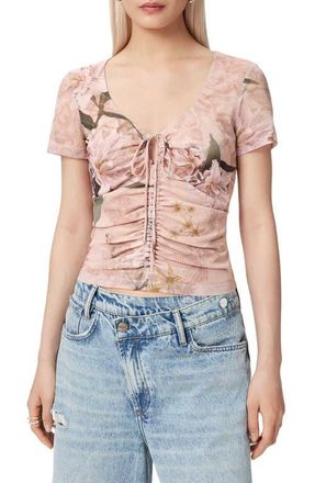 AllSaints Gabby Floral Print Mesh Top in Crystal Pink at Nordstrom, Size 12 Us