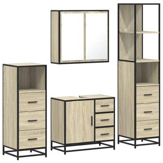 Berkfield Home 4&not;Piece Bathroom Furniture Set&not;Sonoma Oak Engineered Wood in Light Brown