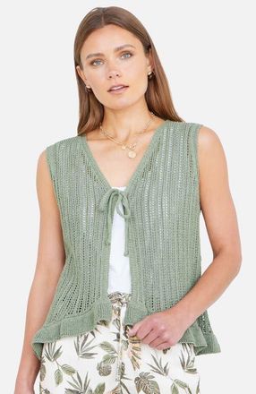 Yumi Knitted Cotton Tie Waistcoat Top in Green at Nordstrom, Size Medium