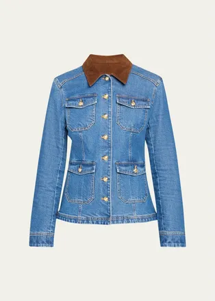 Cinq &agrave; Sept Katniss Suede Collar Denim Jacket