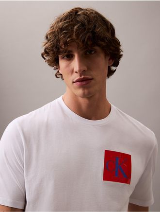 Calvin Klein Jeans Calvin Klein Mens Monogram Box Graphic Classic T-Shirt - White - XS
