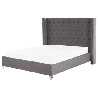 Beliani Beliani - Cama Con Somier De Terciopelo Gris Plateado 180 X 200 Cm Listones Lubbon