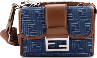Fendi Double Baguette Zucca Denim and Leather crossbody bag - Blauw