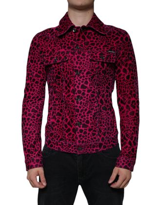Dolce & Gabbana Mens Fuchsia Leopard Button Down Collared Jacket Cotton Elastane Clothing
