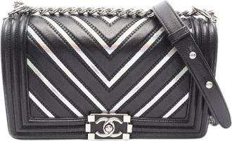 Chanel Pre-owned Boy Chevron V Stitch Lambskin Shoulder Bag - Dames - Vintage Schoudertas - Zwart - ONE Size - Leer - Vintage