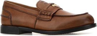 Miu Miu Womens Leather Strap Moccasin Brown Calf
