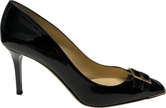 Jimmy Choo London Pre-owned Womens Double Buckle Toe Pumps in Black Patent Leather - Size 40.5 EU/IT
