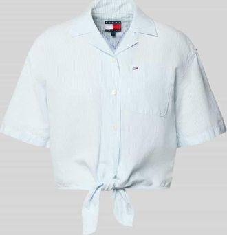 Tommy Jeans Regular Fit Leinenbluse aus Leinenmix mit Bindedetail in Hellblau, Gr&ouml;&szlig;e XL