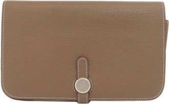 Hermès Etoupe Gray Togo Leather Long Wallet (Bi-Fold) (Pre-Owned)