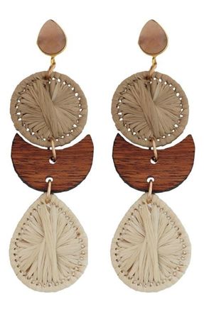 Panacea Raffia & Wood Drop Earrings in Tan at Nordstrom