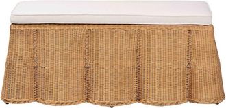 Baxton Studio Palm Scallop Rattan Ottoman with Cushion