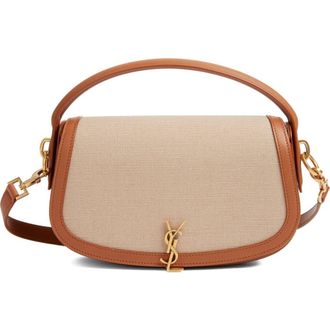 Saint Laurent Mini Voltaire Canvas Shoulder Bag in Desert Dust/Brick at Nordstrom