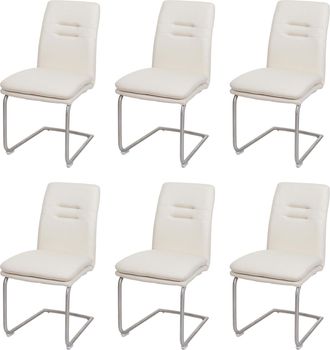 Hhg Hhg - Nunca Usado] Lote De 6 Sillas De Comedor 930, Silla De Cocina Basculante, Tela/textil Acero Inoxidable Cepillado, Crema-beige