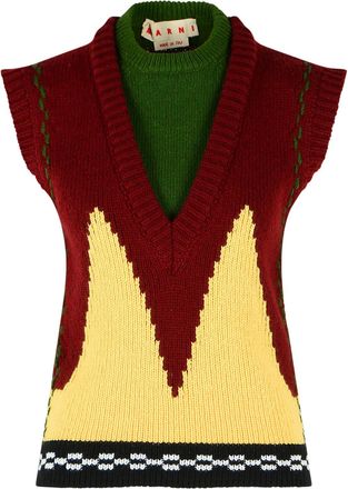 Marni Brown M-Block Inlaid Wool Vest