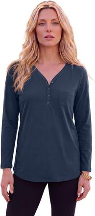 Roaman's Plus Size Long Sleeve Sweetheart Henley Tee in Navy at Nordstrom, Size Medium