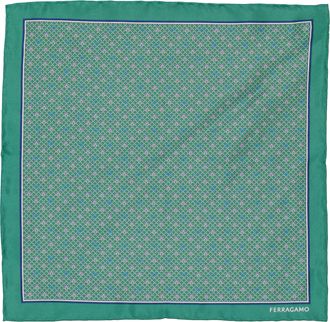 Ferragamo Ferragamo Green Geometric Pattern Pocket Square