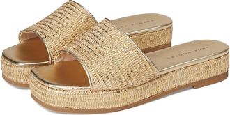 Jack Rogers Bay Flatform Sandal - Raffia Womens Wedge Shoes Gold : 7.5 M, Leather