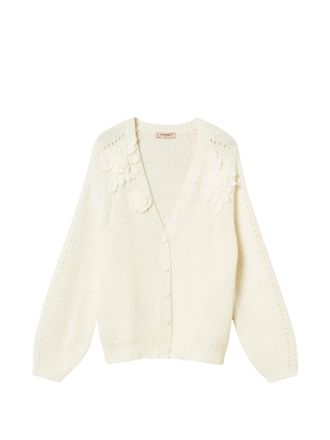 Twin-Set Off-White Crochet Floral Appliqu&eacute; Acrylic-Blend Cardigan