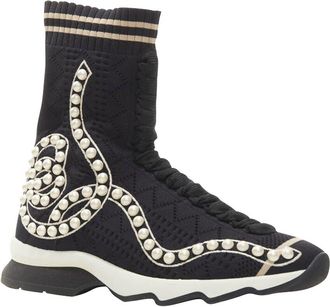 Fendi Fendi Womens Cotton Rockoko Pearl Embellished Sock Knit High Top Sneaker (Authentic Pre-Loved)