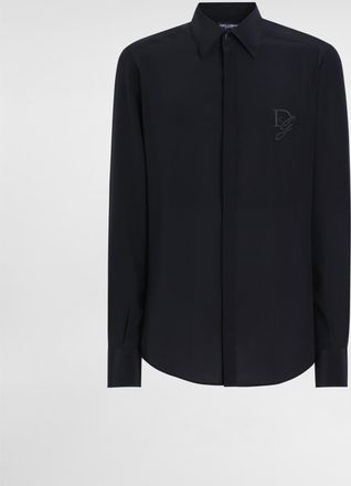 Dolce & Gabbana Silk Shirt With Logo Embroidery - Man Shirts Black Silk 37