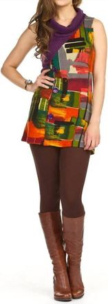 Papillon Watercolor Patch Sleeveless Cowl Neck Dress In Orange