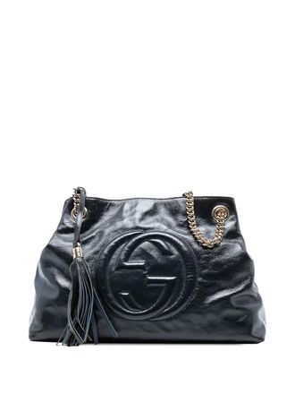 Gucci 2016-2025 Medium Patent Soho Chain tote bag - Blauw