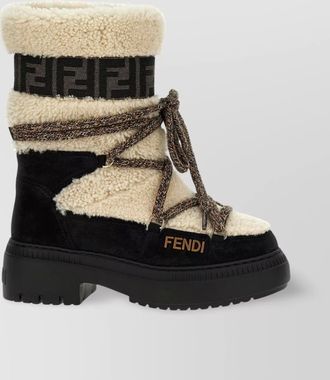 Fendi round toe shearling trim rubber sole boots