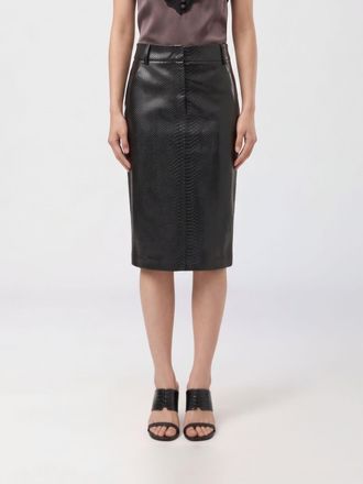 Andamane Asymmetrical Hem Faux Leather Midi Pencil Skirt