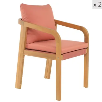 Nordlys Set 2 sillas de jardin en madera y tejido rosa