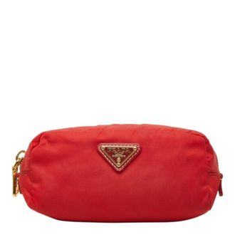 Prada Red Color Nylon Leather Pouch (Pre-Owned)
