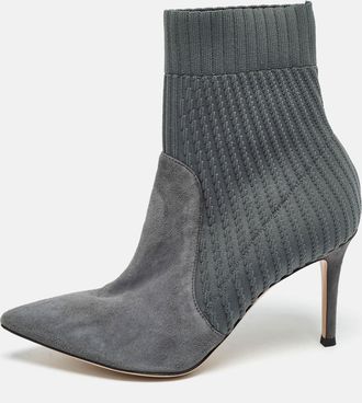 Gianvito Rossi Grey Knit Fabric And Suede Katie Ankle Boots