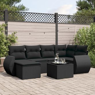vidaXL Set De Comedor De Jard&iacute;n 7 Pzas Y Cojines Rat&aacute;n Sint&eacute;tico Negro Vidaxl