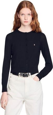Sandro Padded round neck cropped cardigan in Black at Nordstrom, Size X-Large
