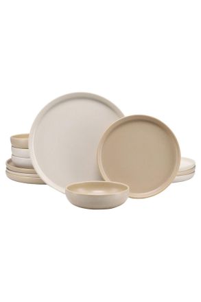 CREATABLE Tafelservice, Creme, Sandfarben, Keramik, 12-teilig, stapelbar, Geschirr, Geschirrsets, Tafelservice