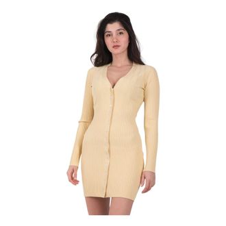 Frame Denim Knitted Dresses, female, Yellow, S, Long Rib Cardi Kleid