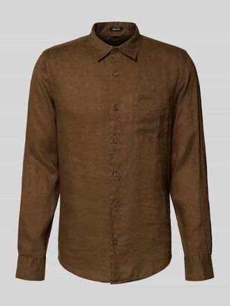 Guess Regular Fit Leinenhemd mit Kentkragen und Brusttasche in Mittelbraun, Gr&ouml;&szlig;e XXL