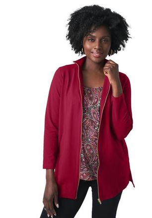 Jessica London Stretch Cotton Zip Front Hi-Low Jacket in Rich Burgundy at Nordstrom, Size Medium