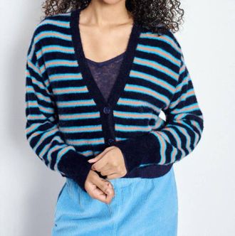 American Vintage Pluzy Cardigan In Blue Vitamin Stripes