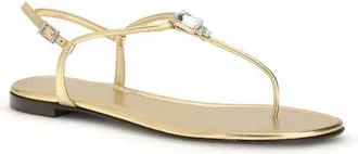 Giuseppe Zanotti Womens Gold Calf Leather Bos Taurus Flat Sandals