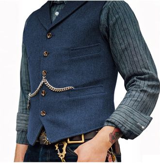 Generic Mens Traditional Waistcoat, Bavarian Button Jacket, Mens Vintage Waistcoat Tweed Wool Regular Fit Suit Vest for Oktoberfest Wedding Groomsmen