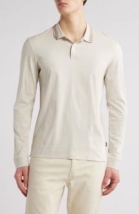 BOSS Pleins Long Sleeve Polo in White at Nordstrom Rack, Size X-Large